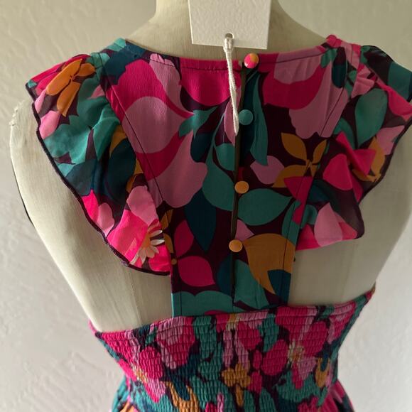 MELLODAY | Womens Colorful Midi Ruffled Tiered Smocked Bodice Dress Small Boho - Picture 8 of 15